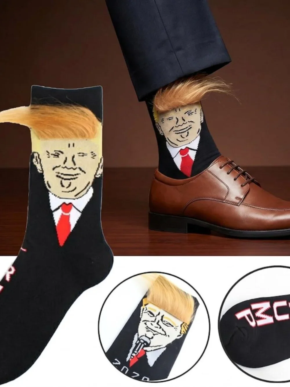 Trump Fuzzy Hair Novelty Socks - Patriotic Crew (2-Pair)
